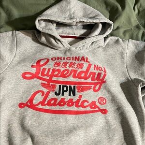 Superdry Men's Hoodie in Gray with Red Print